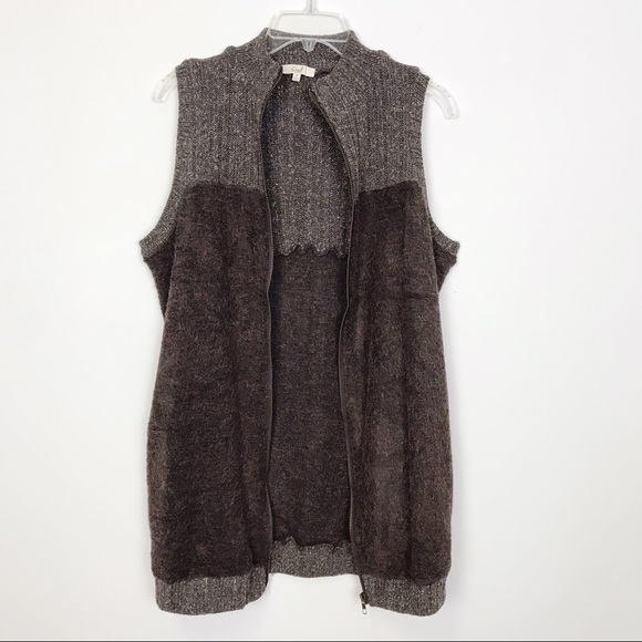 easel Jackets & Coats New Easel Zip Front Sweater Vest Faux Mohair